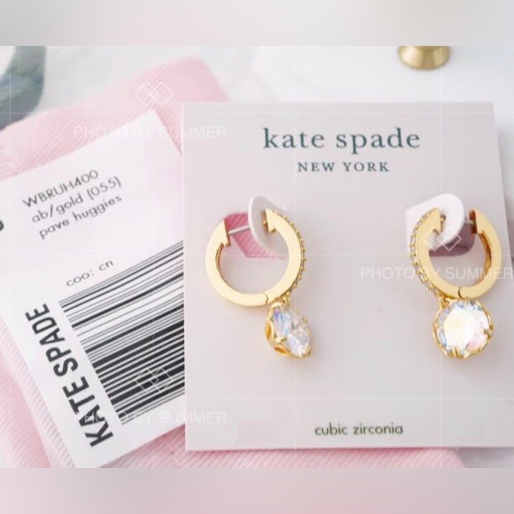 Kate Spade ♠️ New York Gold CZ Huggie Daggle Earrings NWT